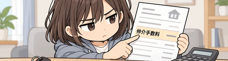 ヒカリが見積書の仲介手数料の欄を指し、条件と金額を確認している。
