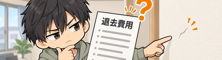 ソラが退去費用の請求書と壁の小さな傷を見比べ、張り替え範囲に疑問を持っている。